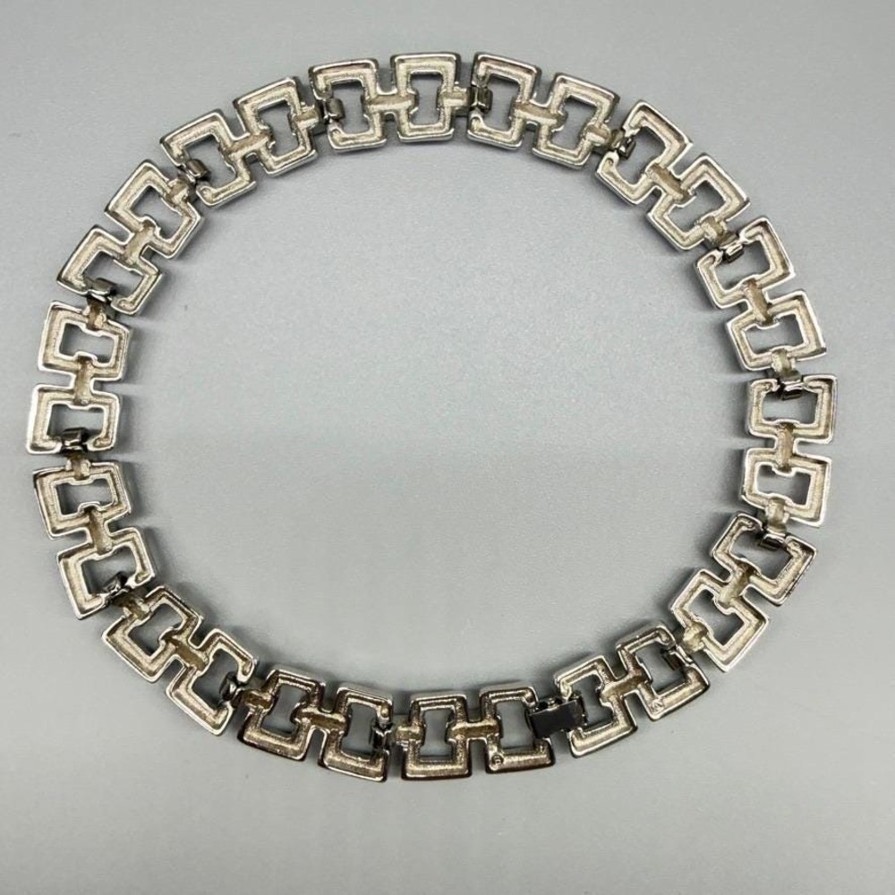 Vintage Chunky Silver Tone Choker Necklace Square Link 16" Heavy Bold Statement - Picture 5 of 11
